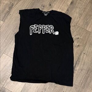 Pepper Black Sleeveless Graphic Tee mens sleeveless cut off sleeves tee xl